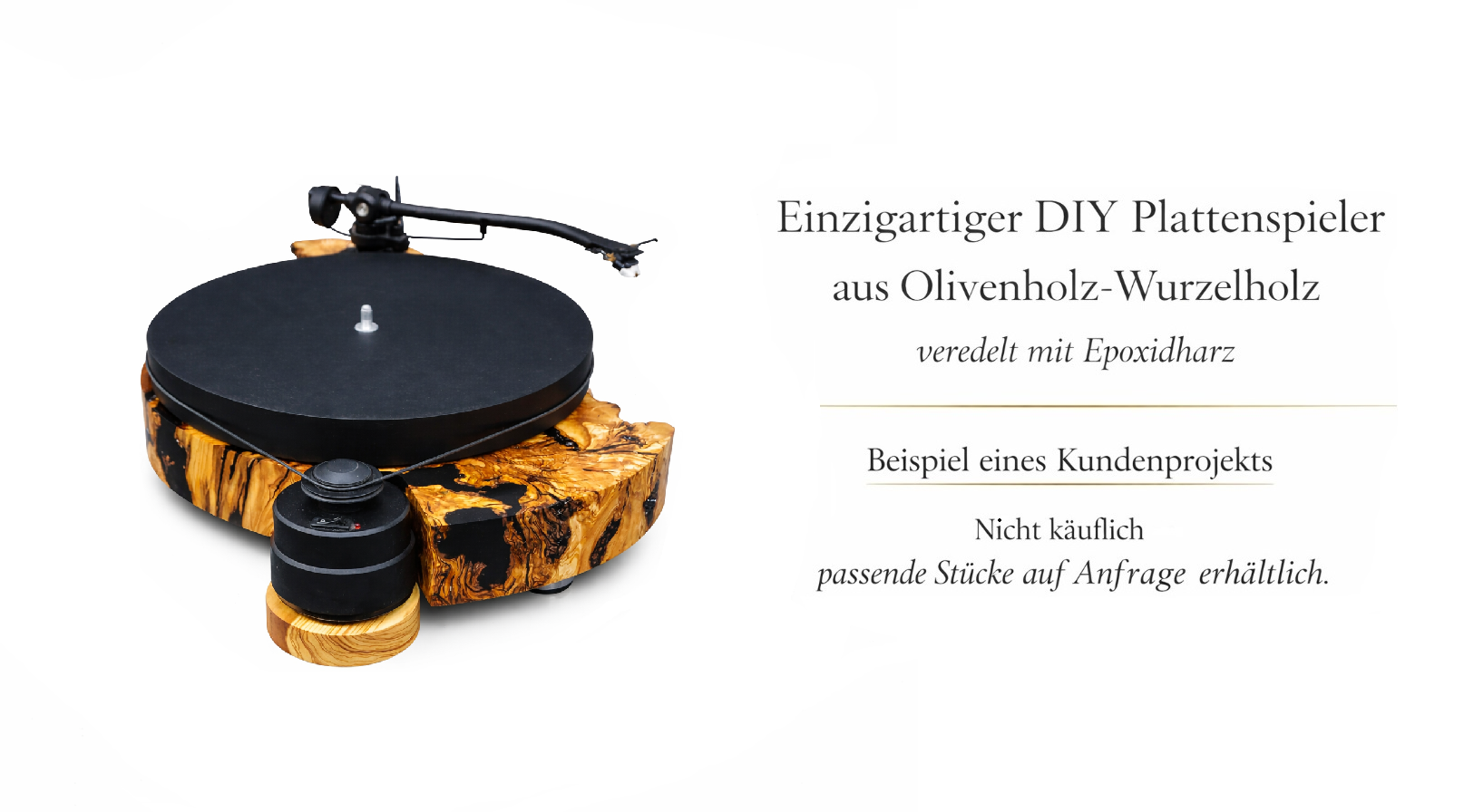 Handgefertigter DIY Plattenspieler aus Olivenholz Wurzelholz und Epoxidharz – einzigartiges Designstück